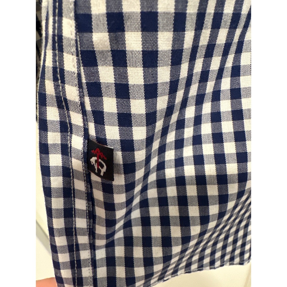 Brooks Brothers Fleece Navy White Gingham preppy Cotton Button Down Shirt L - Picture 4 of 8